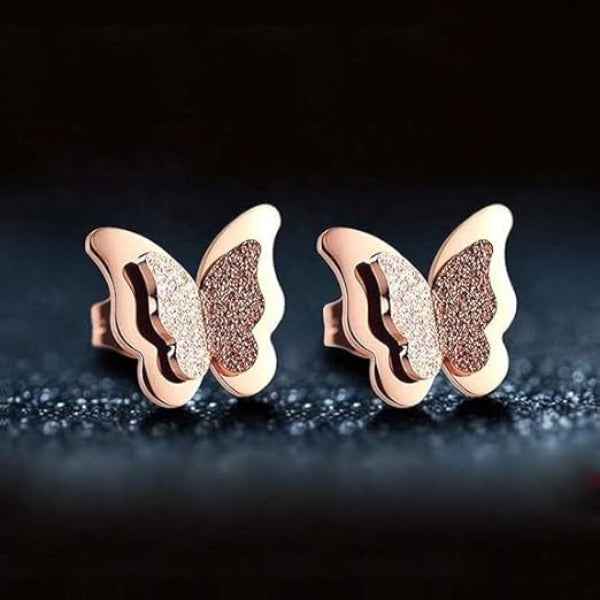 Dazzling Rose Gold Butterfly Stud Earrings | Sparkling Wings