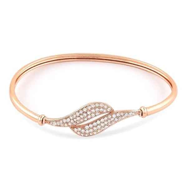 Sophisticated Rose Gold Bypass Bangle | Chic Diamond Leaf Bracelet