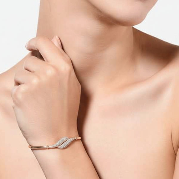 Sophisticated Rose Gold Bypass Bangle | Chic Diamond Leaf Bracelet