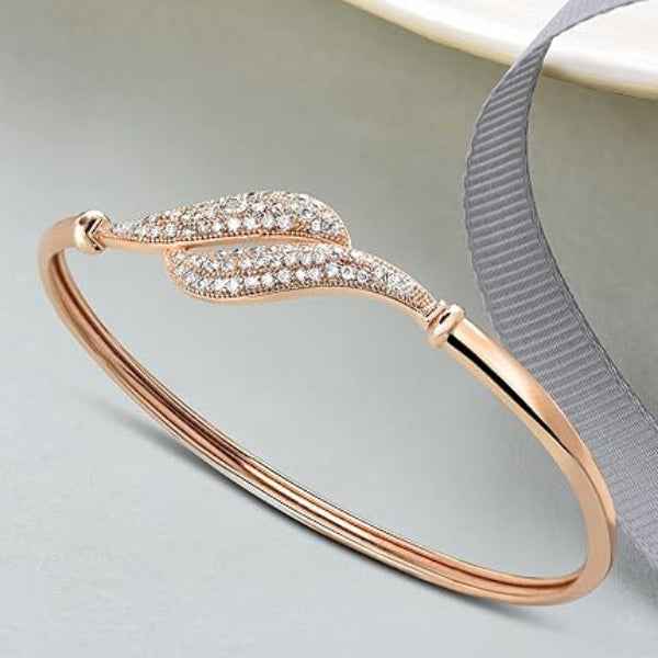 Sophisticated Rose Gold Bypass Bangle | Chic Diamond Leaf Bracelet