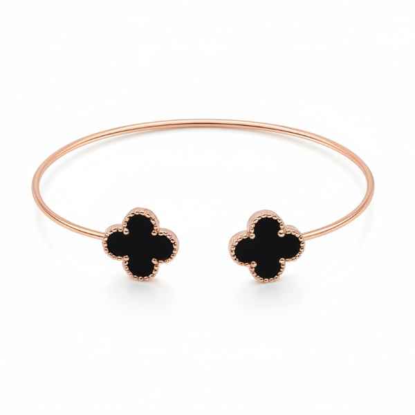 Rose Gold Clover Cuff - Premium Black Clover Bangle & Motif Jewelry