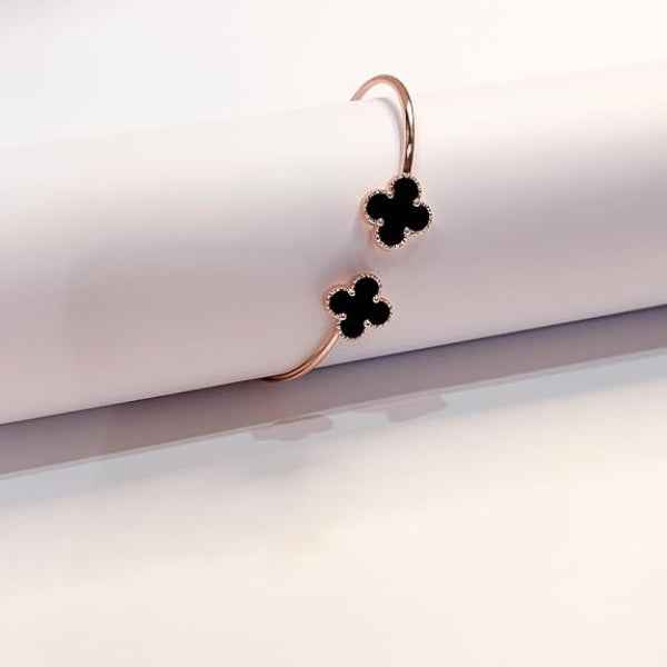 Rose Gold Clover Cuff - Premium Black Clover Bangle & Motif Jewelry