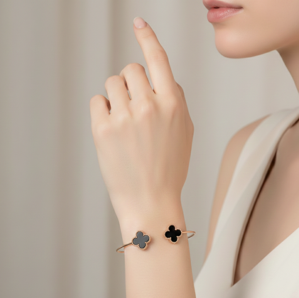 Rose Gold Clover Cuff - Premium Black Clover Bangle & Motif Jewelry
