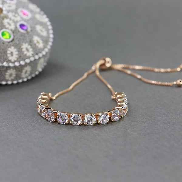 Chic Rose Gold Crystal String Bracelet | Radiant Adjustable Jewelry