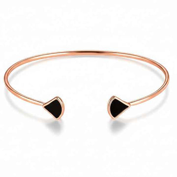 Rose Gold Cuff with Black Enamel - Luxury Minimalist Open Bangle