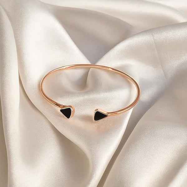 Rose Gold Cuff with Black Enamel - Luxury Minimalist Open Bangle