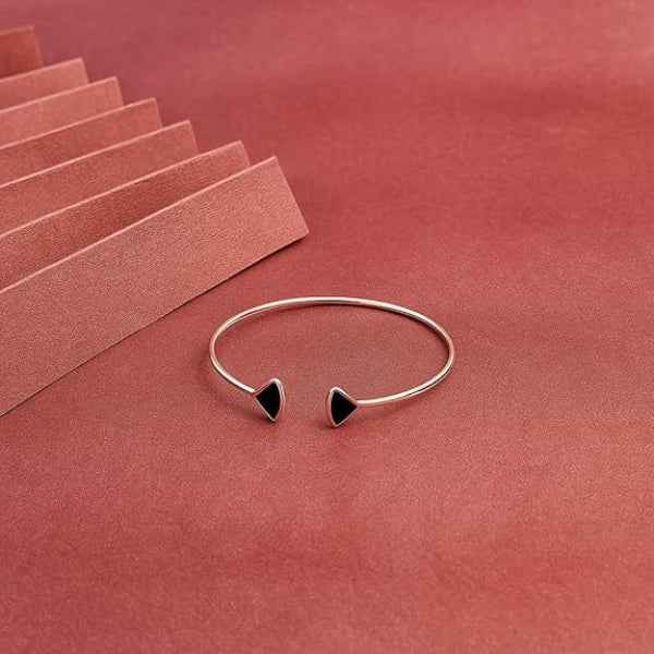 Rose Gold Cuff with Black Enamel - Luxury Minimalist Open Bangle