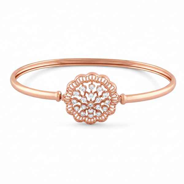 Rose Gold Cuff with Diamond Floral Centerpiece and Filigree Band