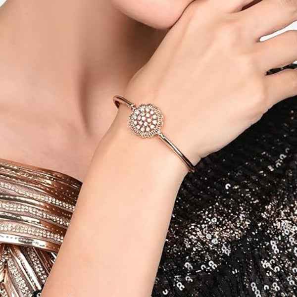 Rose Gold Cuff with Diamond Floral Centerpiece and Filigree Band