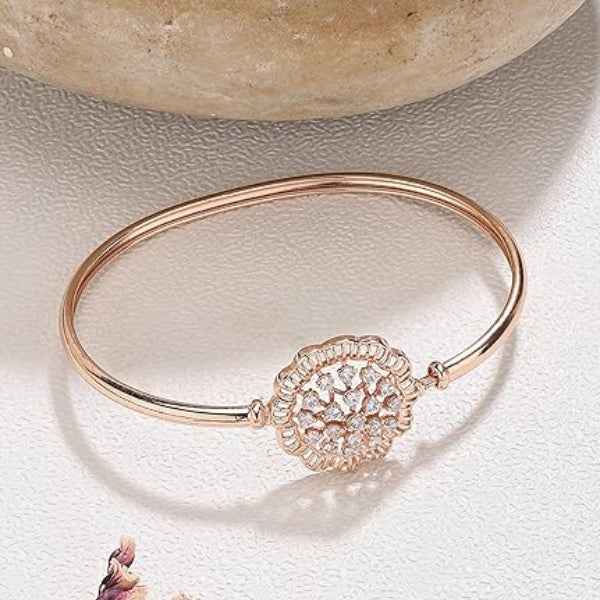 Rose Gold Cuff with Diamond Floral Centerpiece and Filigree Band