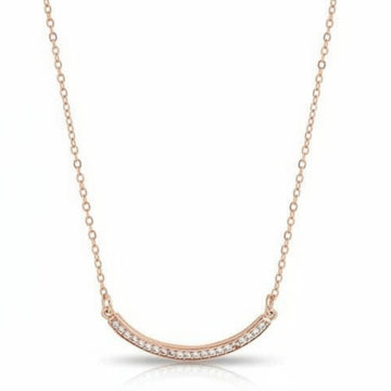 Dainty Rose Gold Curved Bar Necklace – Pave Zirconia Pendant