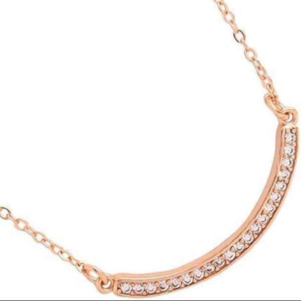 Dainty Rose Gold Curved Bar Necklace – Pave Zirconia Pendant