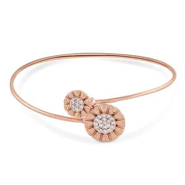 Chic Rose Gold Floral Diamond Bangle | Modern Open Bypass Bracelet