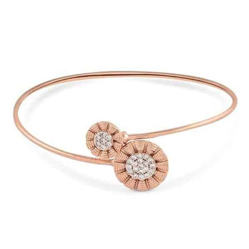 Chic Rose Gold Floral Diamond Bangle | Modern Open Bypass Bracelet