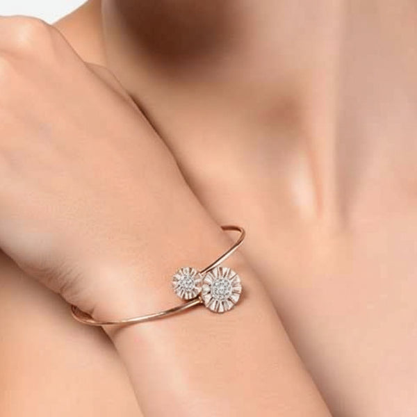 Chic Rose Gold Floral Diamond Bangle | Modern Open Bypass Bracelet