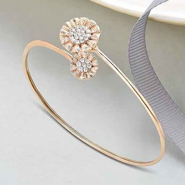 Chic Rose Gold Floral Diamond Bangle | Modern Open Bypass Bracelet