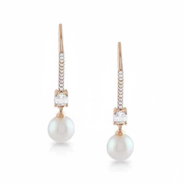 Rose Gold Diamond Pearl Earrings: Classic Luxury Drop Dangles