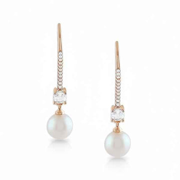 Rose Gold Diamond Pearl Earrings: Classic Luxury Drop Dangles
