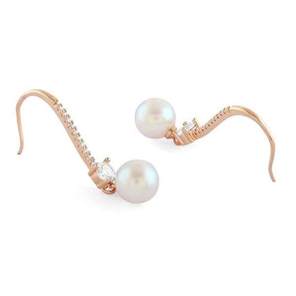 Rose Gold Diamond Pearl Earrings: Classic Luxury Drop Dangles