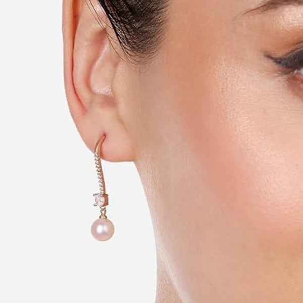 Rose Gold Diamond Pearl Earrings: Classic Luxury Drop Dangles