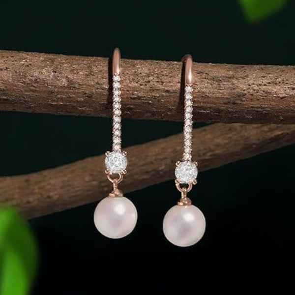 Rose Gold Diamond Pearl Earrings: Classic Luxury Drop Dangles