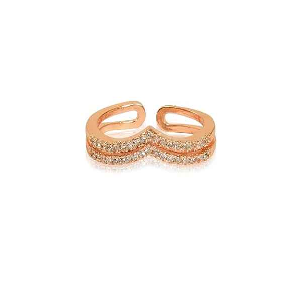 Rose Gold Double Band Ring | Pave Cubic Zirconia Finger Ring