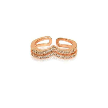Rose Gold Double Band Ring | Pave Cubic Zirconia Finger Ring