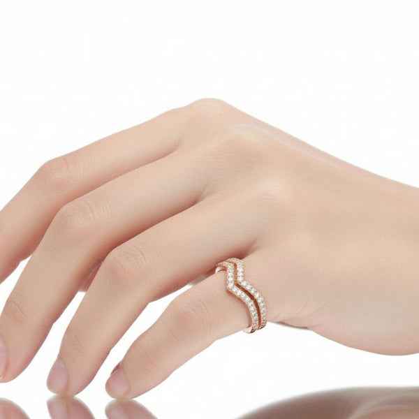 Rose Gold Double Band Ring | Pave Cubic Zirconia Finger Ring