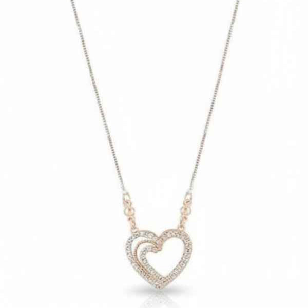 Dainty Rose Gold Double Heart Necklace – Sparkling Pendant