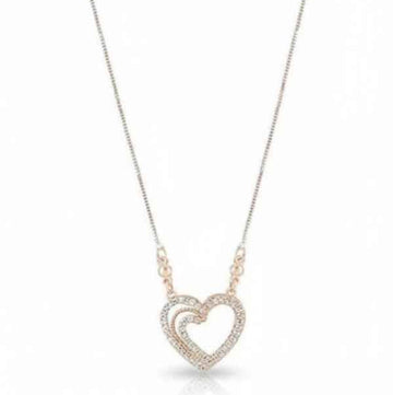 Dainty Rose Gold Double Heart Necklace – Sparkling Pendant
