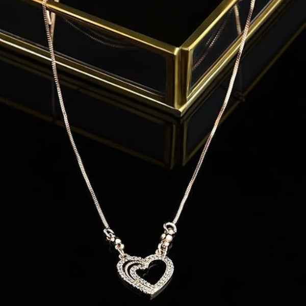 Dainty Rose Gold Double Heart Necklace – Sparkling Pendant