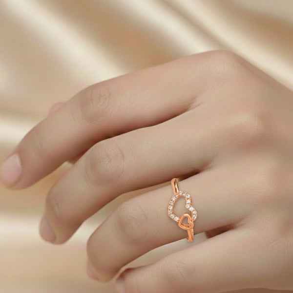 Rose Gold Double Heart Ring | Sparkling Promise Jewelry