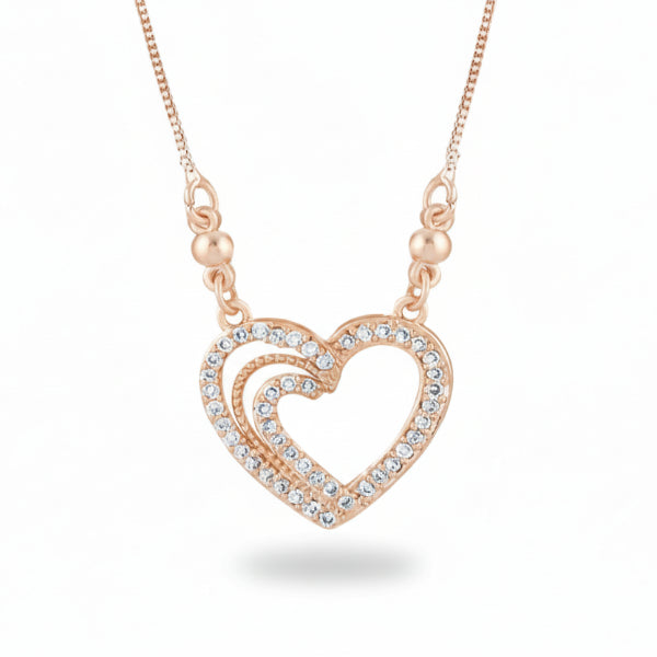 Dainty Rose Gold Double Heart Necklace - CZ Love Pendant Gift