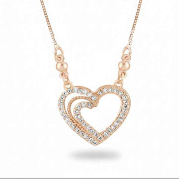 Dainty Rose Gold Double Heart Necklace - CZ Love Pendant Gift