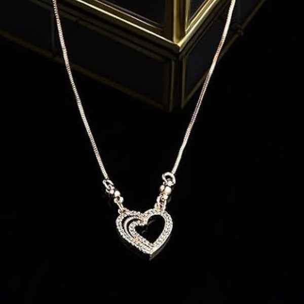 Dainty Rose Gold Double Heart Necklace - CZ Love Pendant Gift