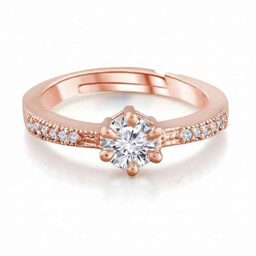 Rose Gold Engagement Ring - Shimmering Solitaire Crystal Promise Ring