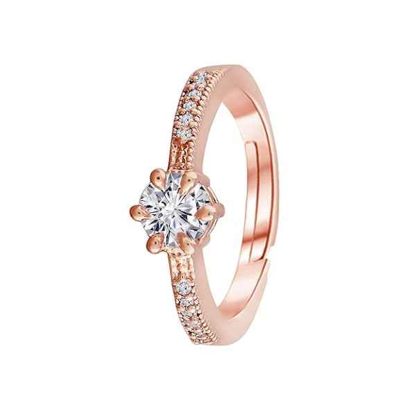 Rose Gold Engagement Ring - Shimmering Solitaire Crystal Promise Ring