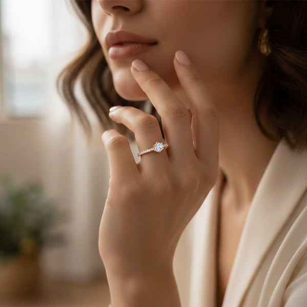Rose Gold Engagement Ring - Shimmering Solitaire Crystal Promise Ring