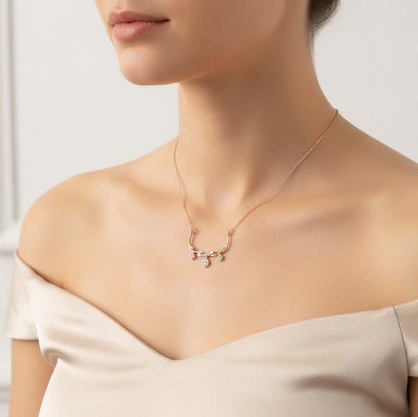Rose Gold Plated Floral Garland Necklace | Chic Dainty Blossom Charm Jewelry