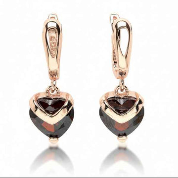 Rose Gold Garnet Earrings – Elegant Heart Dangle Lever Back Design
