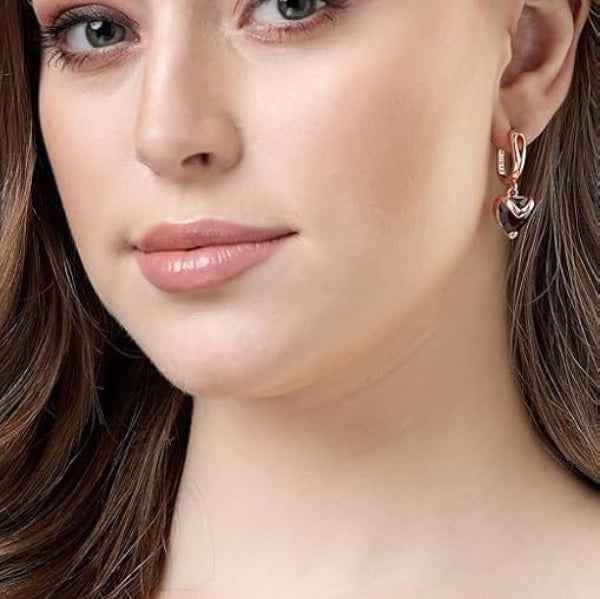 Rose Gold Garnet Earrings – Elegant Heart Dangle Lever Back Design