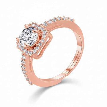 Rose Gold Halo Ring - Shimmering Crystal Solitaire Square Promise Ring