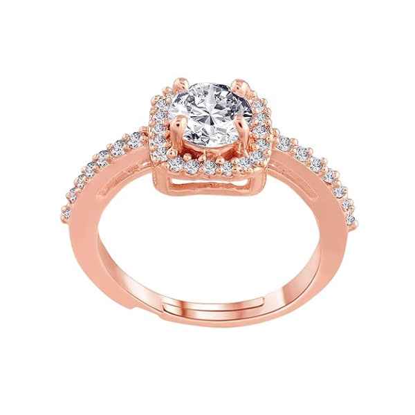 Rose Gold Halo Ring - Shimmering Crystal Solitaire Square Promise Ring