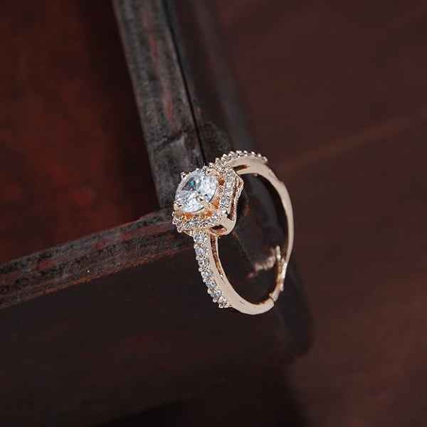 Rose Gold Halo Ring - Shimmering Crystal Solitaire Square Promise Ring