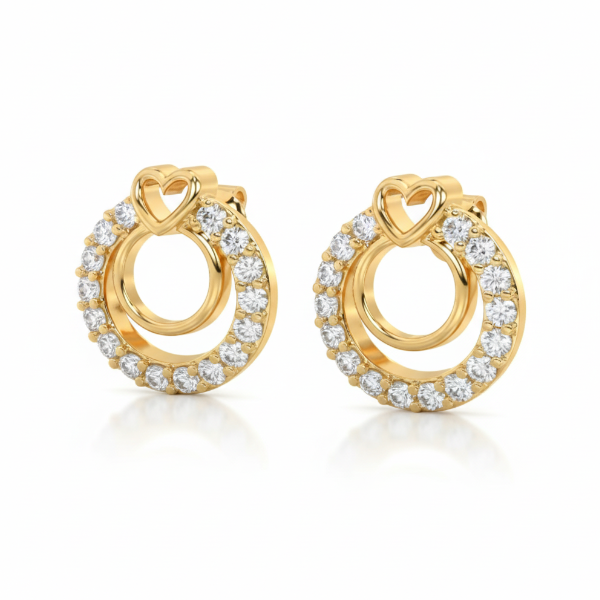 Elegant Rose Gold Halo Stud Earrings | Diamond Heart Circle Design