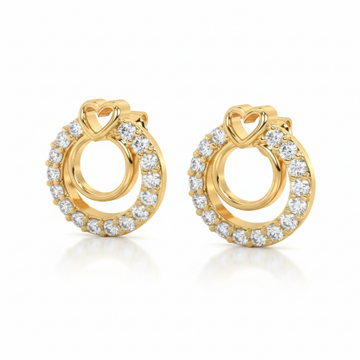 Elegant Rose Gold Halo Stud Earrings | Diamond Heart Circle Design