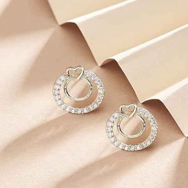 Elegant Rose Gold Halo Stud Earrings | Diamond Heart Circle Design