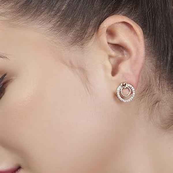 Elegant Rose Gold Halo Stud Earrings | Diamond Heart Circle Design