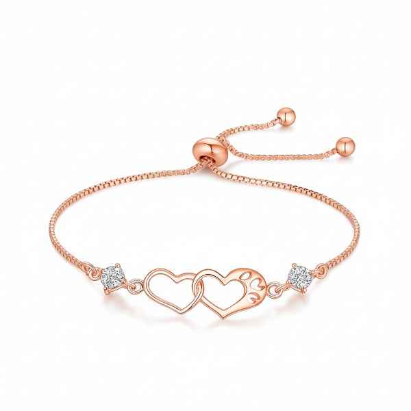 Rose Gold Heart Bracelet | 14k Adjustable Crystal Jewelry Elegance