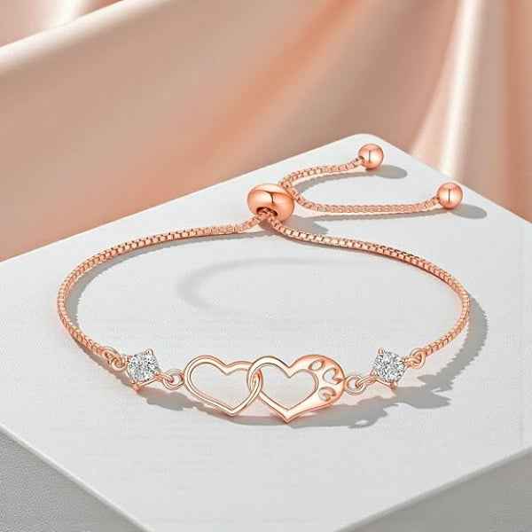 Rose Gold Heart Bracelet | 14k Adjustable Crystal Jewelry Elegance